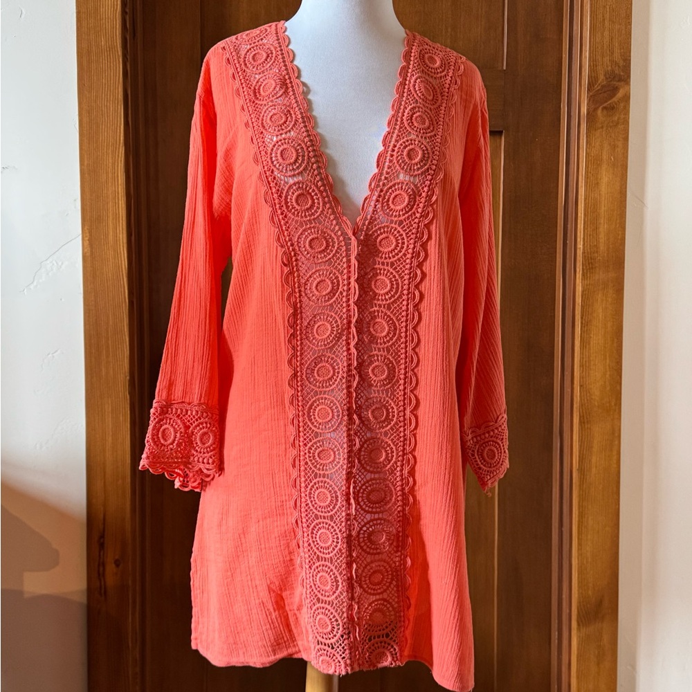 La Blanca Coral Crochet-Trim V-Neck Swim Coverup